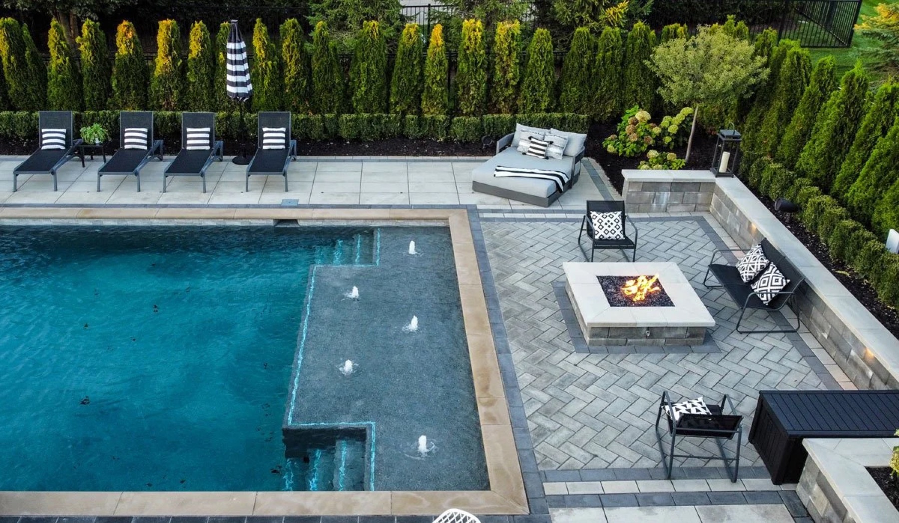 Aerial view of a completed outdoor living property