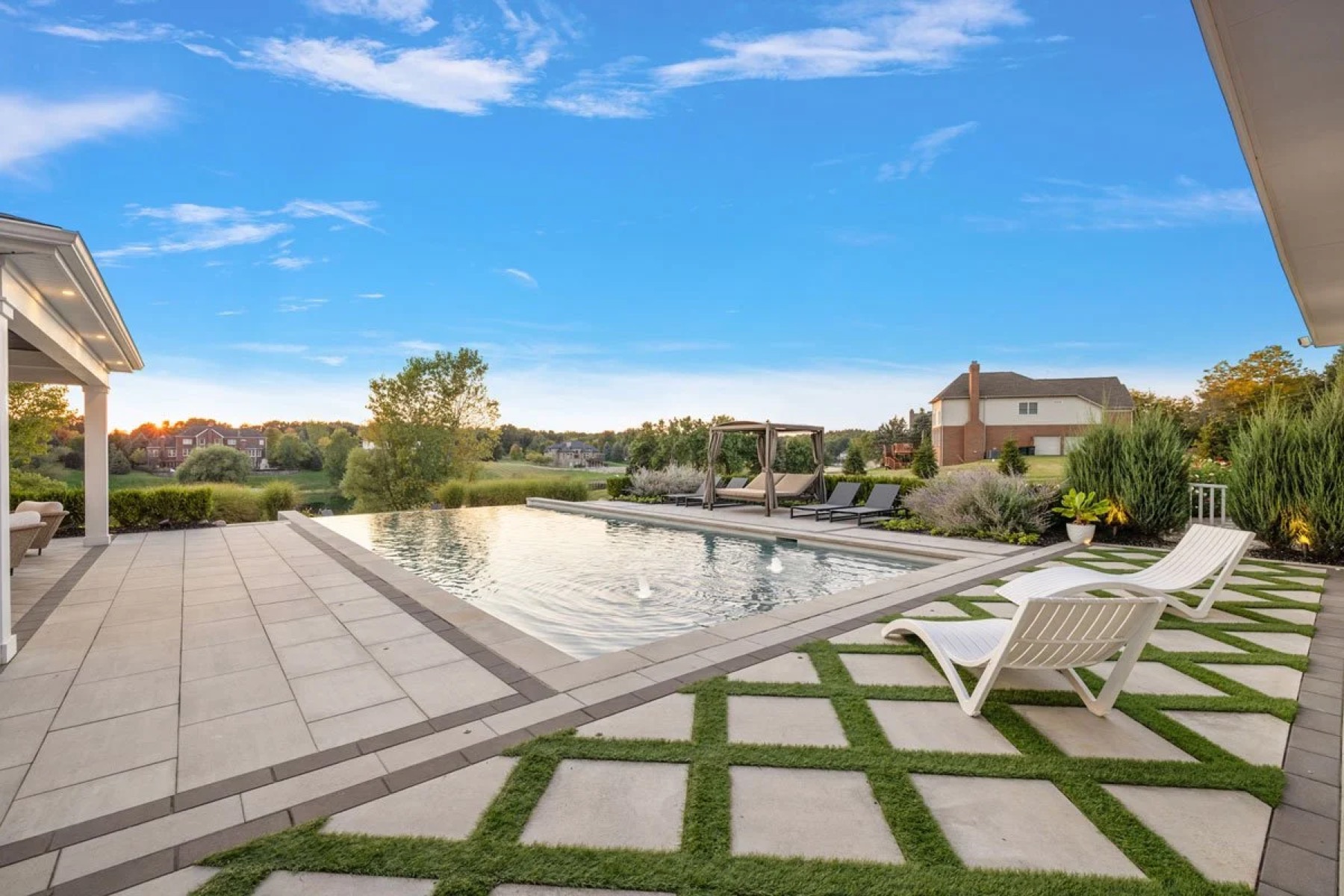 Lakeside paver patio and outdoor living space